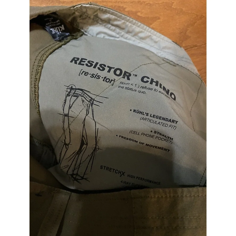 Kuhl Resistor Chino 40x36 Pants Men Hiking Outdoor Stretch Trouser Green